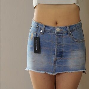 One Teaspoon Light Blue Denim Skirt with Gold Stitching